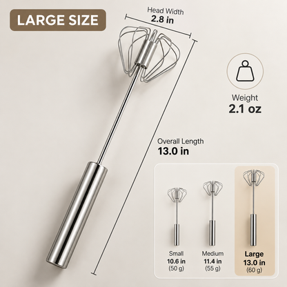 🥚 Hand-Push Rotary Whisk – Stainless Steel Spin Mixer for Eggs, Coffee & More