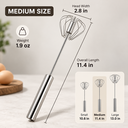 🥚 Hand-Push Rotary Whisk – Stainless Steel Spin Mixer for Eggs, Coffee & More