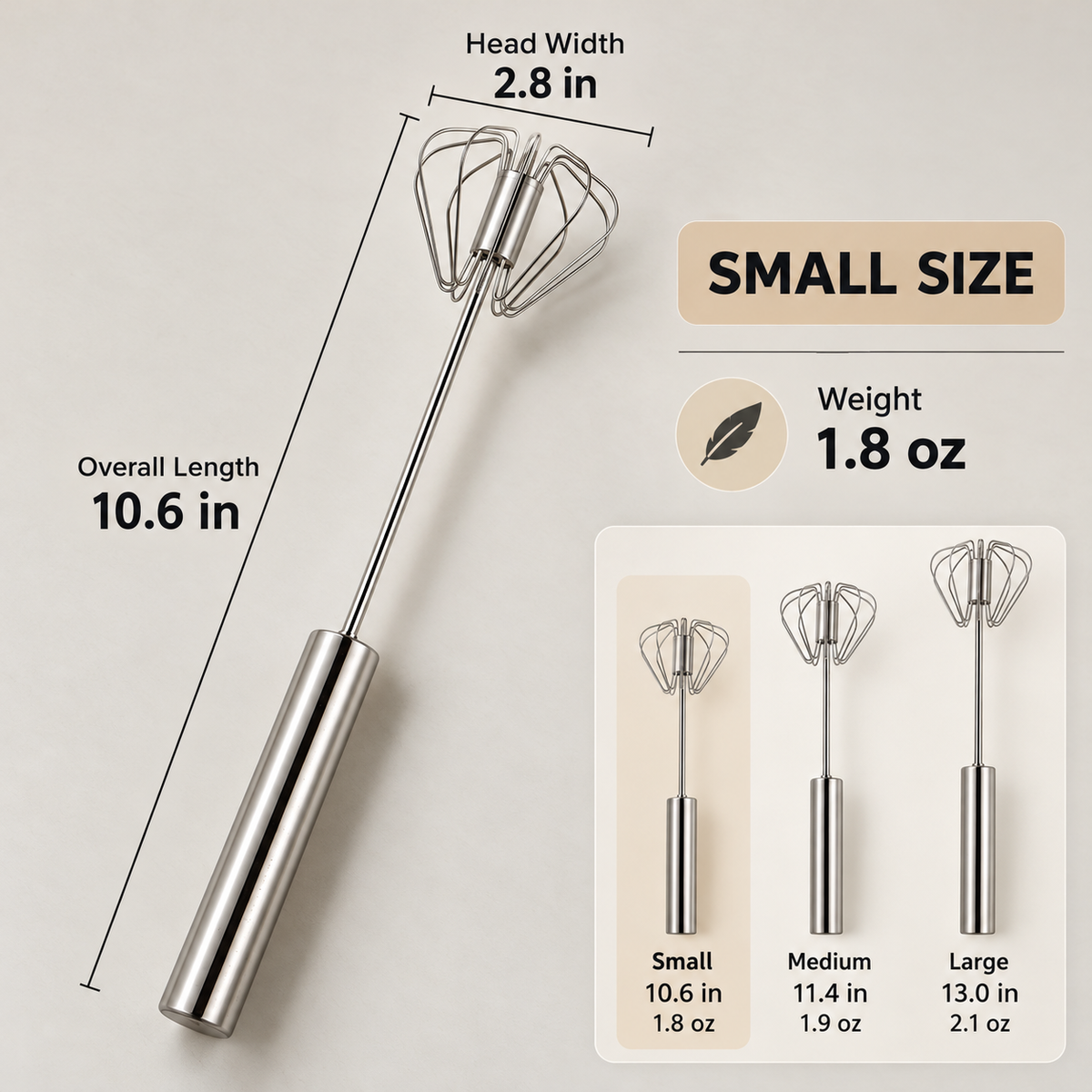 🥚 Hand-Push Rotary Whisk – Stainless Steel Spin Mixer for Eggs, Coffee & More