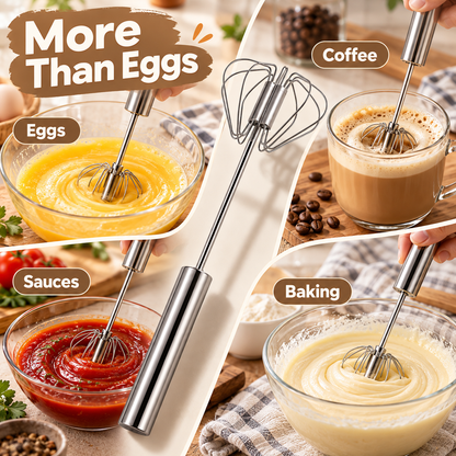 🥚 Hand-Push Rotary Whisk – Stainless Steel Spin Mixer for Eggs, Coffee & More