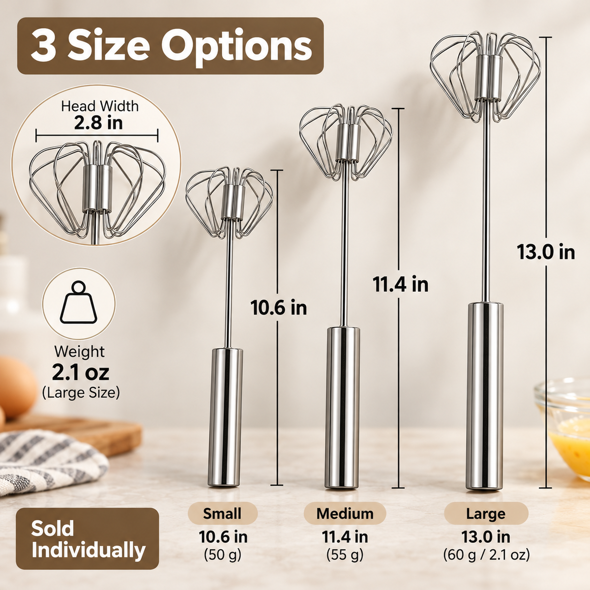 🥚 Hand-Push Rotary Whisk – Stainless Steel Spin Mixer for Eggs, Coffee & More