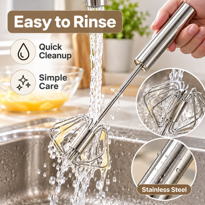 🥚 Hand-Push Rotary Whisk – Stainless Steel Spin Mixer for Eggs, Coffee & More