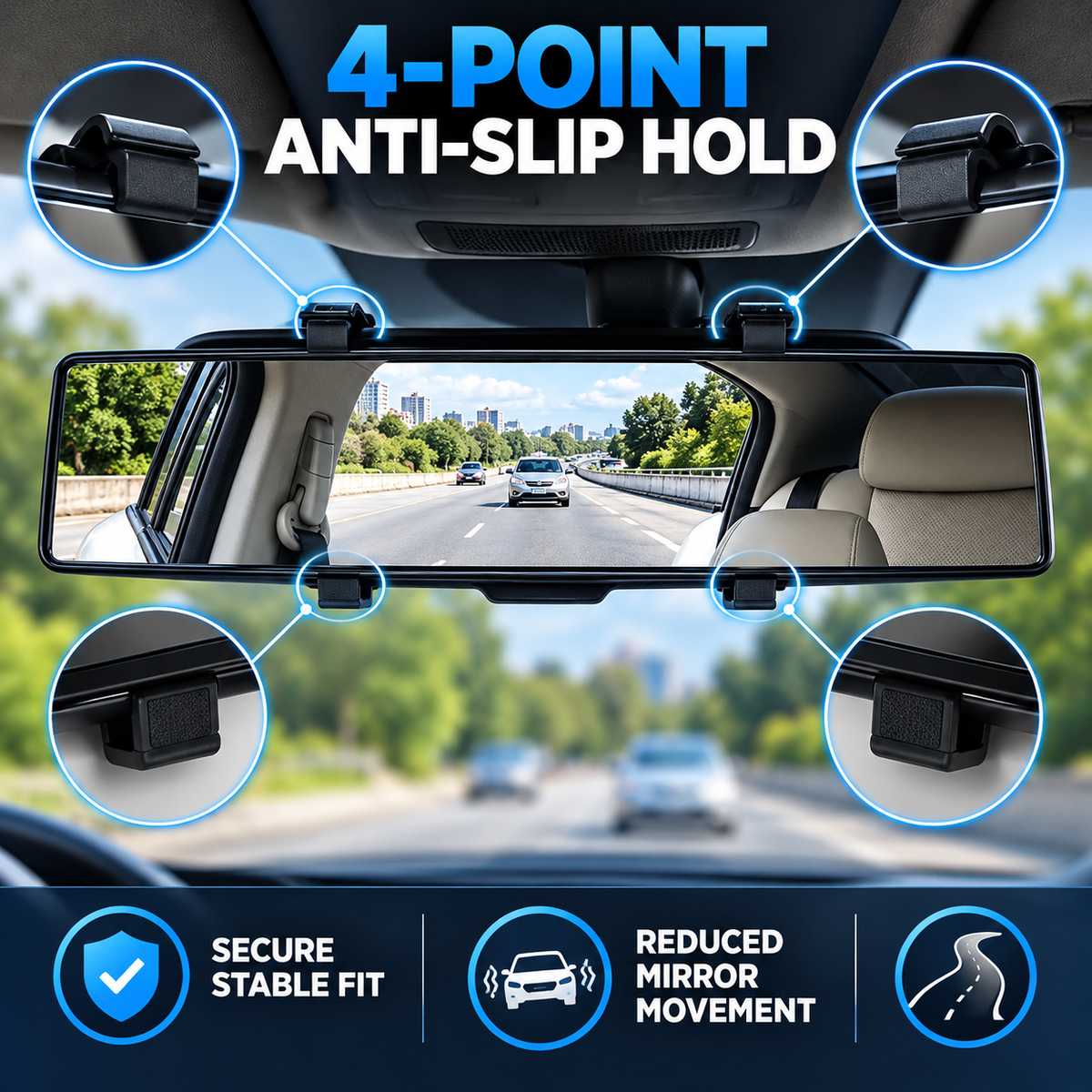 🚗 HD Convex Panoramic Rearview Mirror – 12" Wide-Angle Clip-On Car Mirror