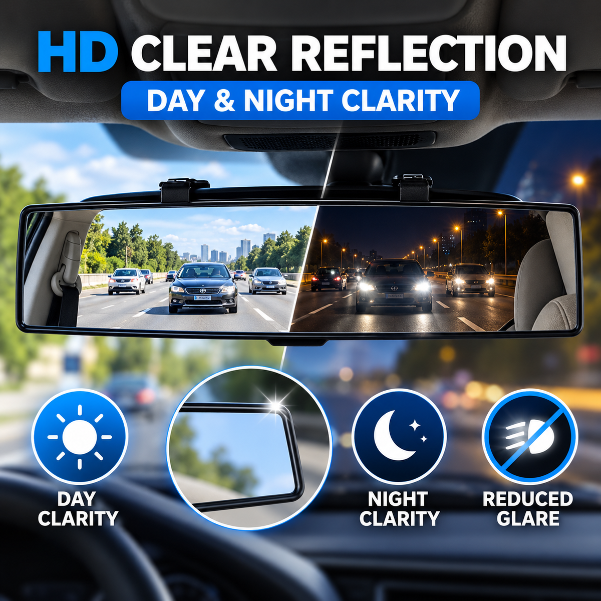 🚗 HD Convex Panoramic Rearview Mirror – 12" Wide-Angle Clip-On Car Mirror