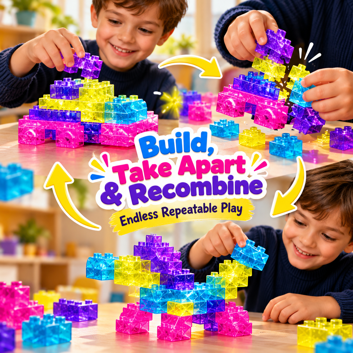 🌙 Glow-in-the-Dark Squishy Jelly Building Blocks – Soft Creative Building Toy for Kids