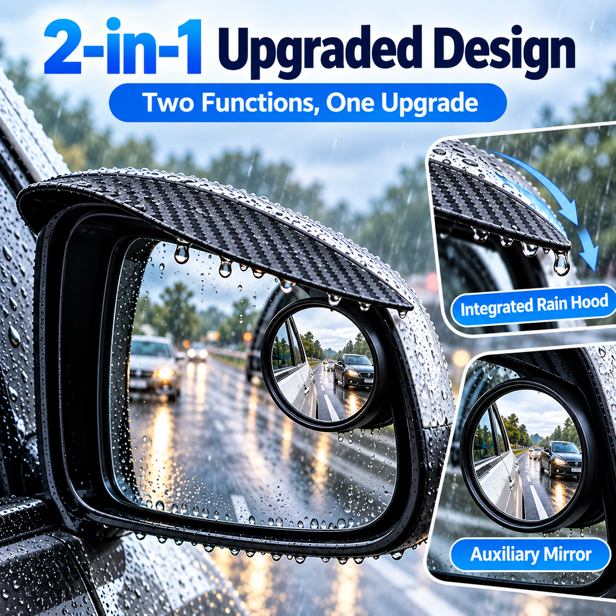 2-Pack 360° Adjustable Blind Spot Mirrors with Rain Guards