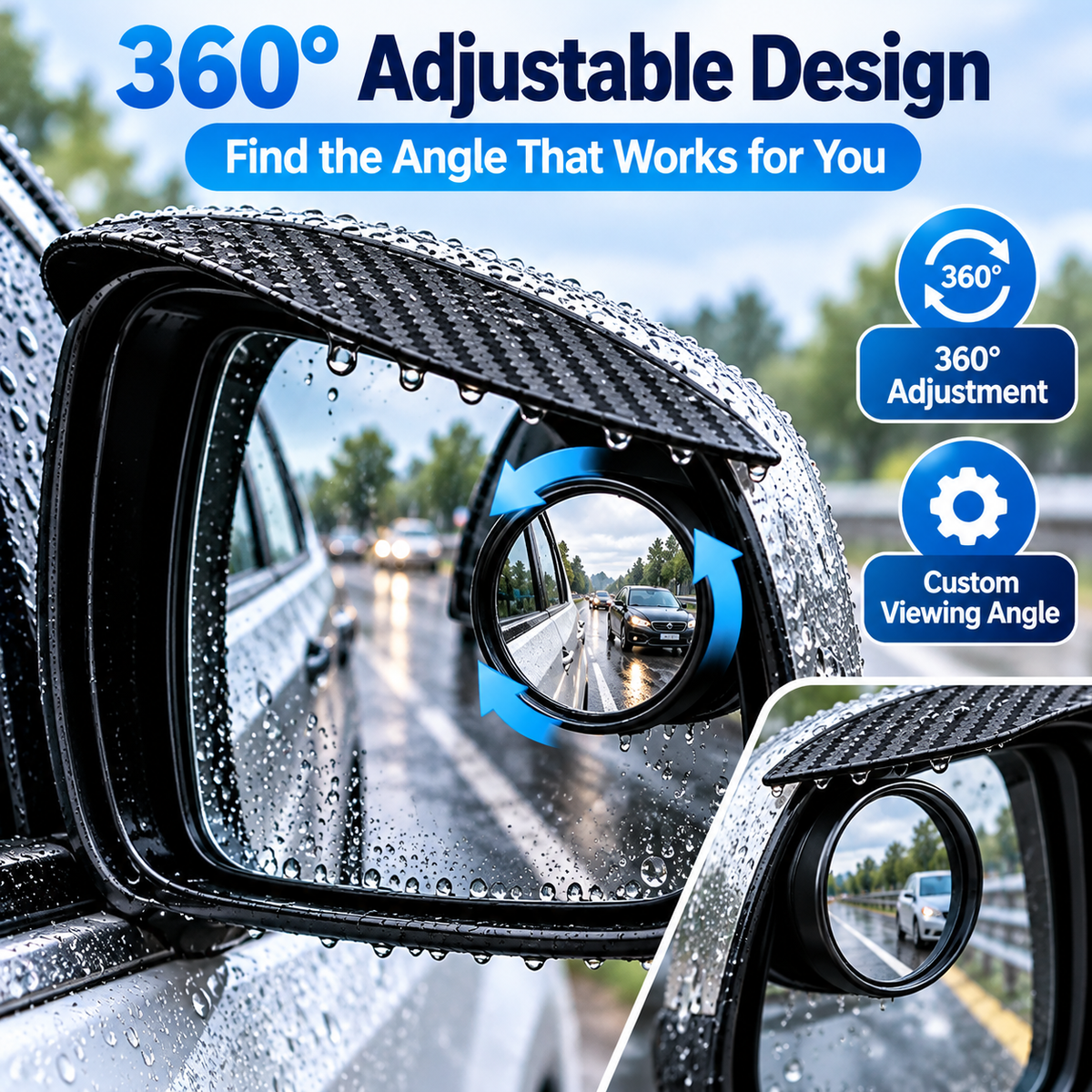 2-Pack 360° Adjustable Blind Spot Mirrors with Rain Guards
