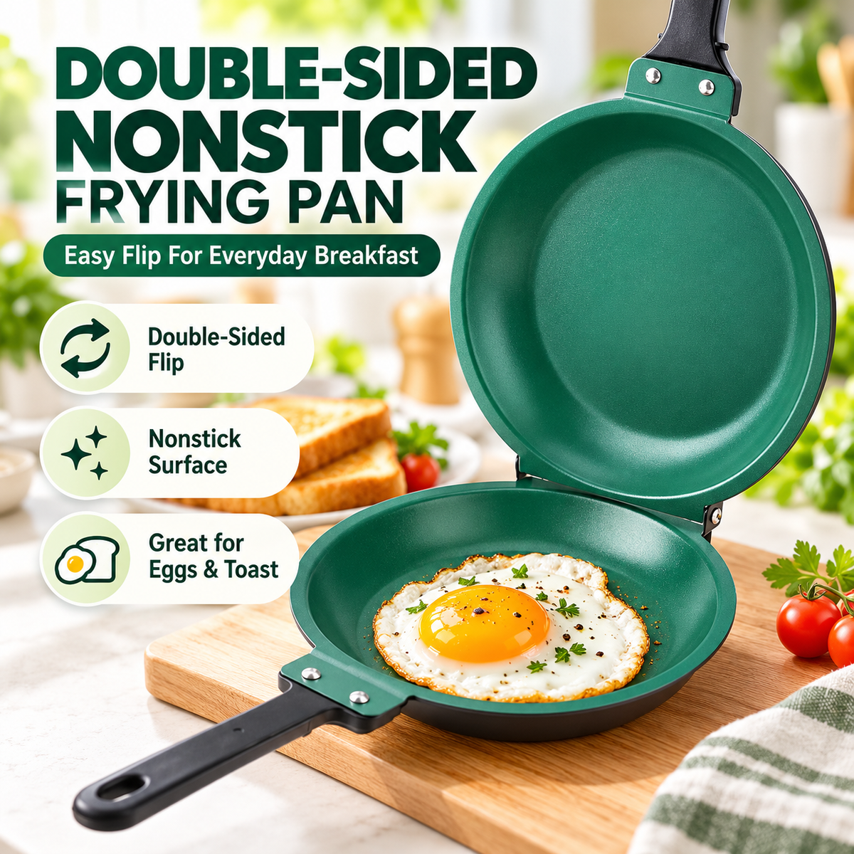🍳Double-Sided Non-Stick Frying Pan – Stainless Steel Cookware with Handle, Suitable for Induction Cooktops