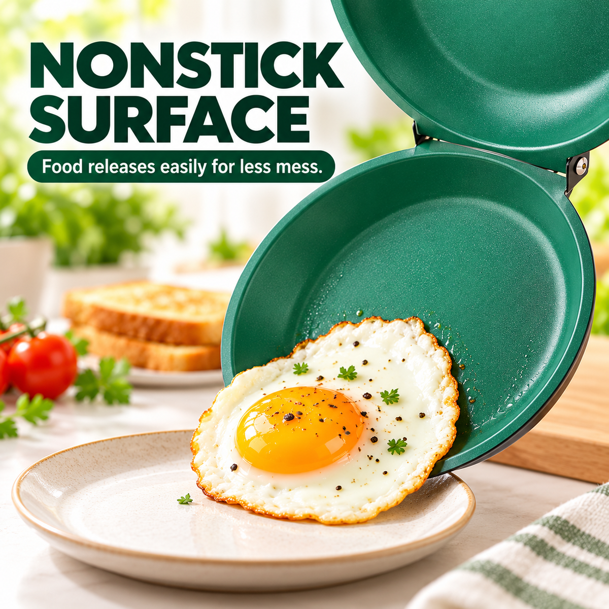 🍳Double-Sided Non-Stick Frying Pan – Stainless Steel Cookware with Handle, Suitable for Induction Cooktops