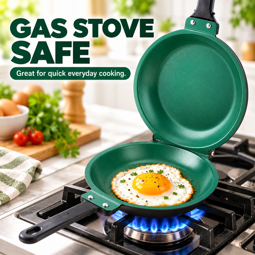 🍳Double-Sided Non-Stick Frying Pan – Stainless Steel Cookware with Handle, Suitable for Induction Cooktops