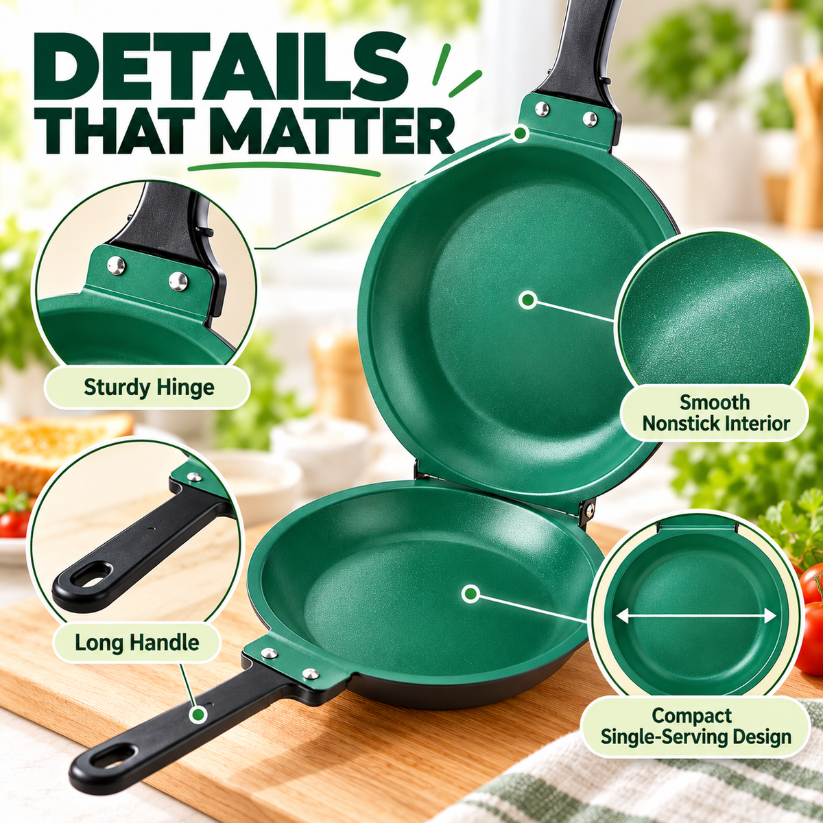 🍳Double-Sided Non-Stick Frying Pan – Stainless Steel Cookware with Handle, Suitable for Induction Cooktops