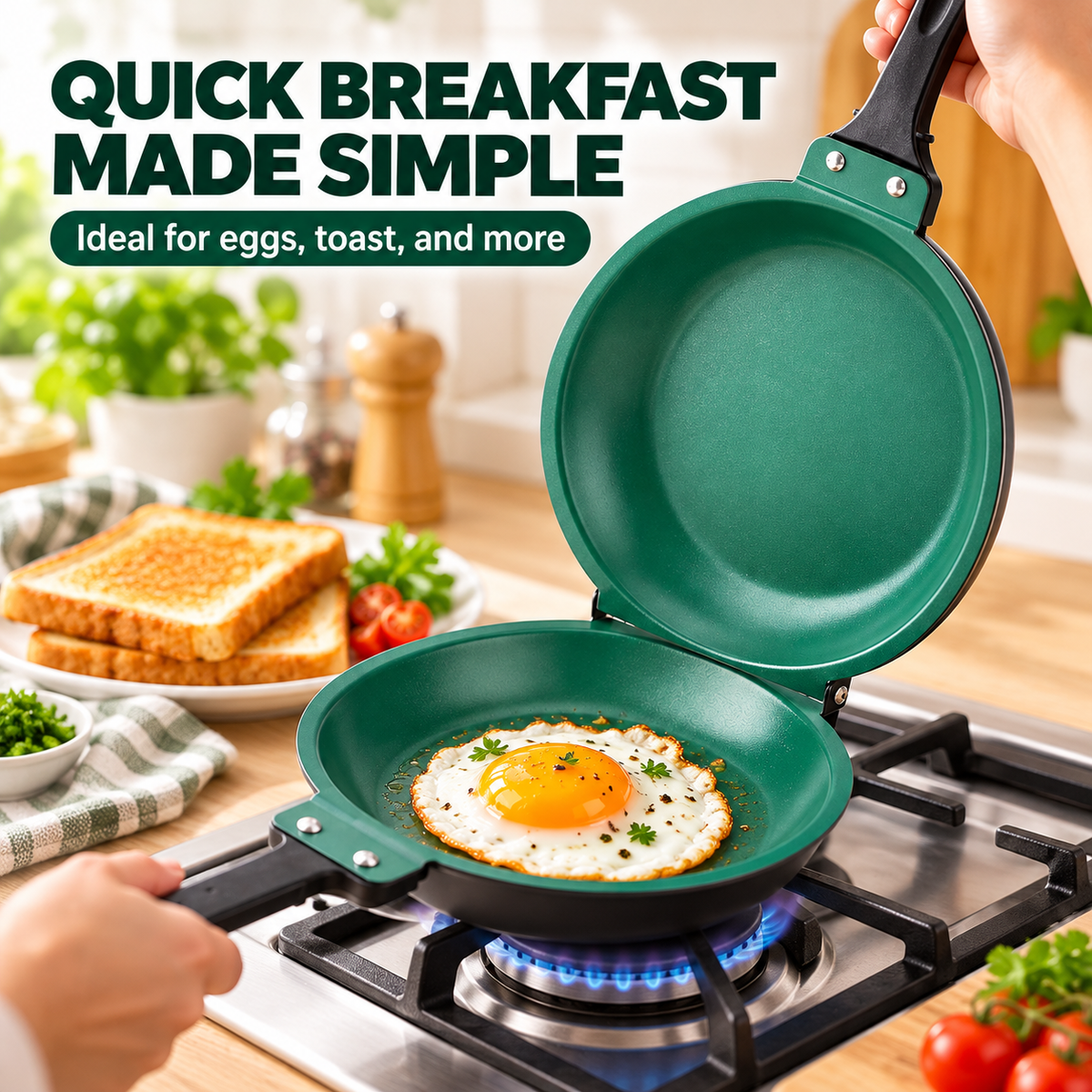 🍳Double-Sided Non-Stick Frying Pan – Stainless Steel Cookware with Handle, Suitable for Induction Cooktops