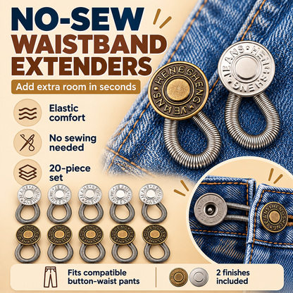 🪡10-Pack Elastic Button Extenders – Adjustable Waistband Expanders, No Sewing Required, Easy to Attach