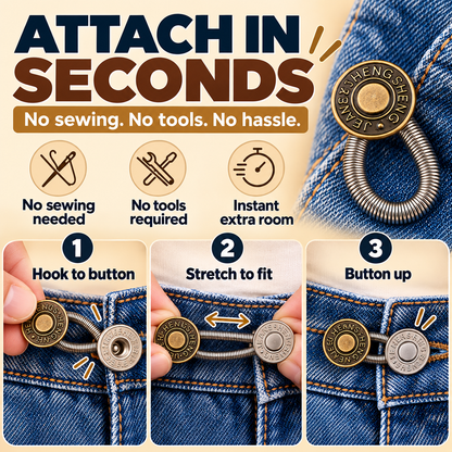 🪡10-Pack Elastic Button Extenders – Adjustable Waistband Expanders, No Sewing Required, Easy to Attach