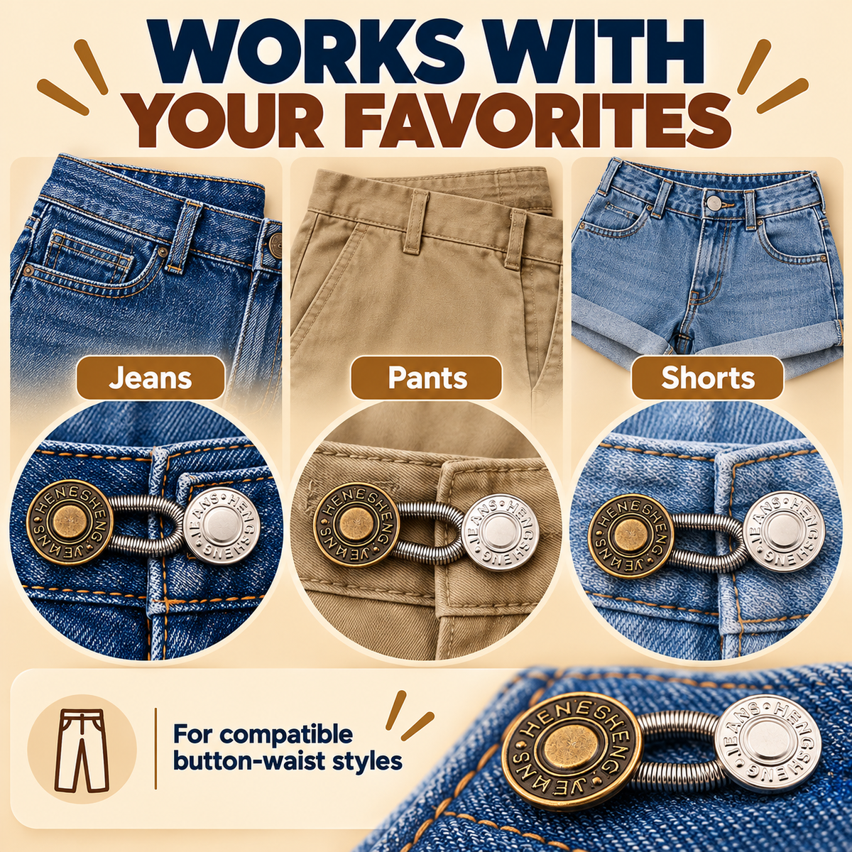 🪡10-Pack Elastic Button Extenders – Adjustable Waistband Expanders, No Sewing Required, Easy to Attach