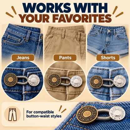 🪡10-Pack Elastic Button Extenders – Adjustable Waistband Expanders, No Sewing Required, Easy to Attach