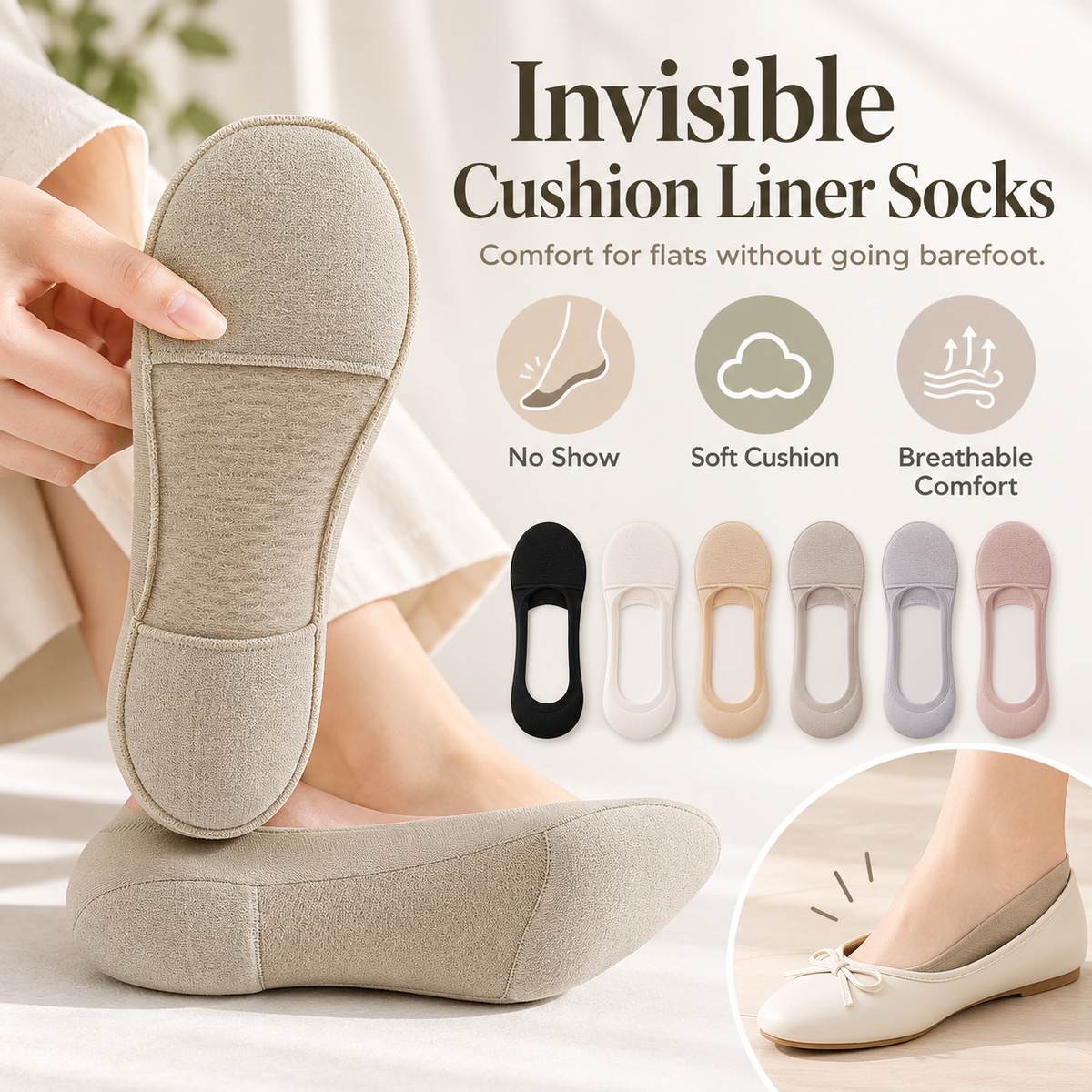 Women's Cushioned No-Show Socks for Flats（5Pcs）