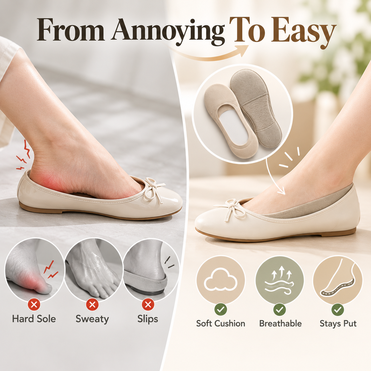 Women's Cushioned No-Show Socks for Flats（5Pcs）