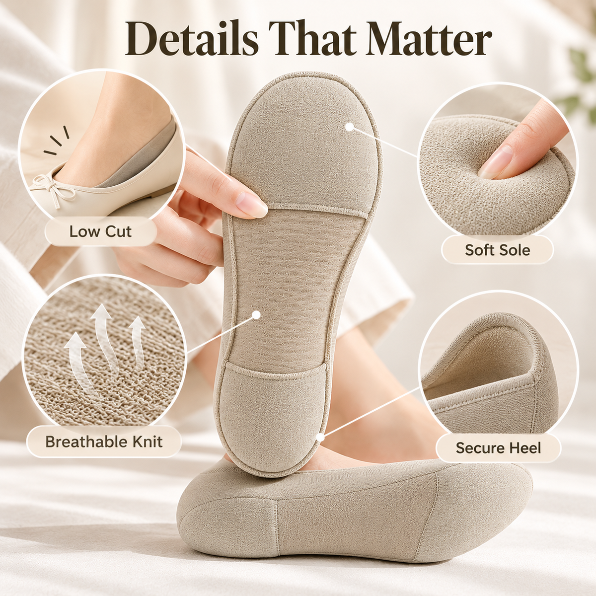 Women's Cushioned No-Show Socks for Flats（5Pcs）