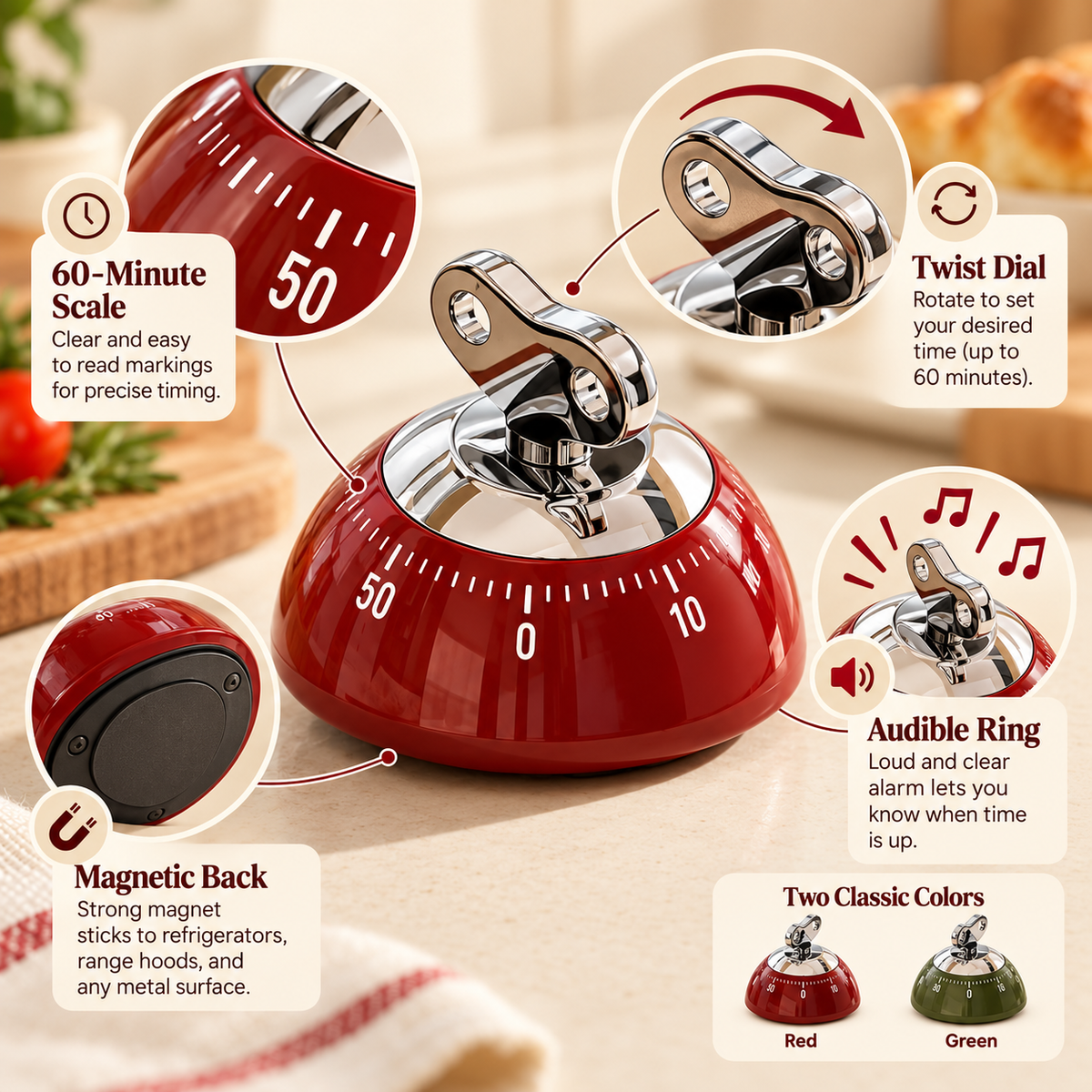 Retro magnetic kitchen timer