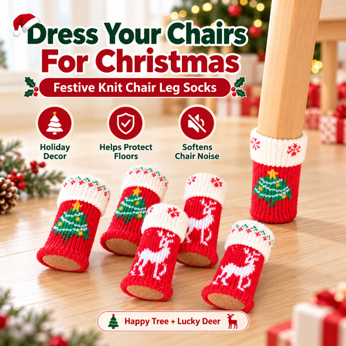 Christmas-themed Knitted Felt Table and Chair Leg Pads 4Pcs