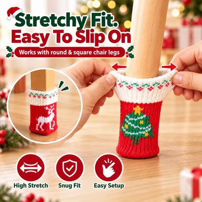 Christmas-themed Knitted Felt Table and Chair Leg Pads 4Pcs