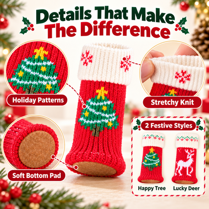 Christmas-themed Knitted Felt Table and Chair Leg Pads 4Pcs
