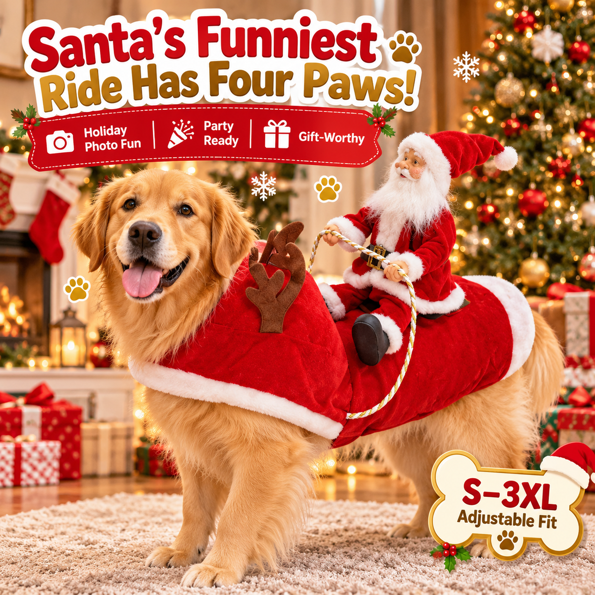 Funny Santa Rider Christmas Dog Costume
