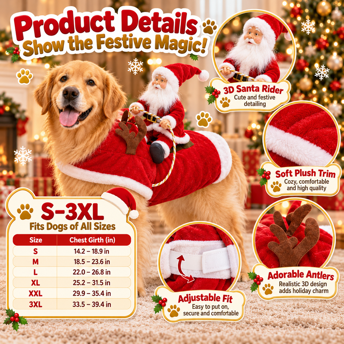 Funny Santa Rider Christmas Dog Costume