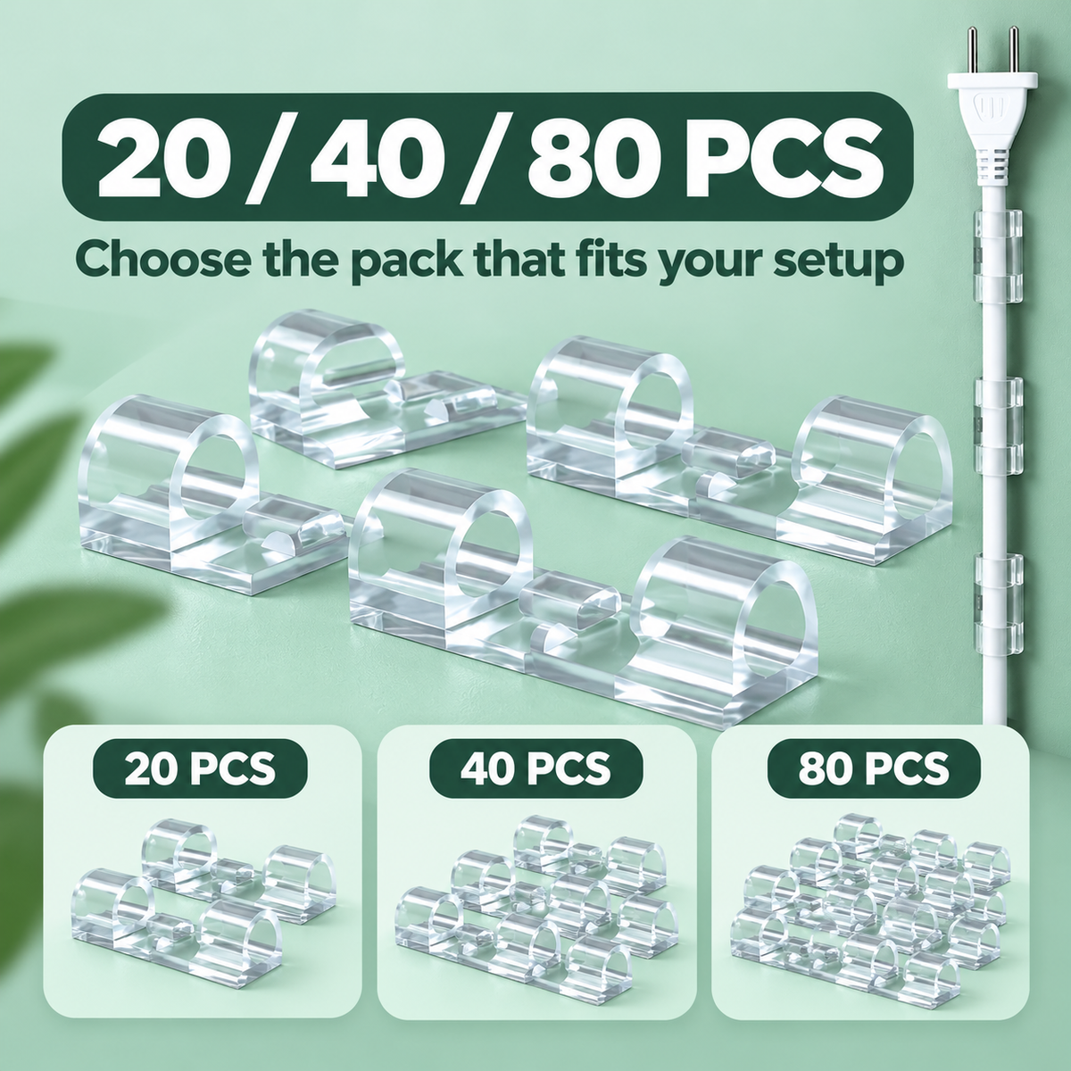 🔒Self-Adhesive Cable Clips, 20/40/80Pcs Space-Saving Wire Cord Organizer for Desk, Home Office Desk Organizers & Accessories