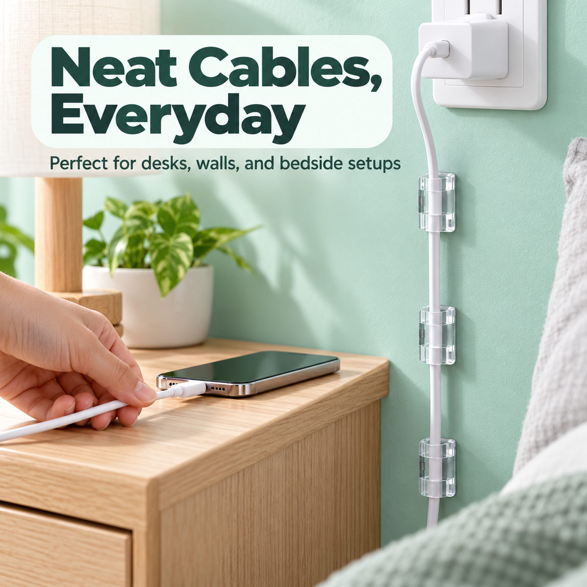🔒Self-Adhesive Cable Clips, 20/40/80Pcs Space-Saving Wire Cord Organizer for Desk, Home Office Desk Organizers & Accessories