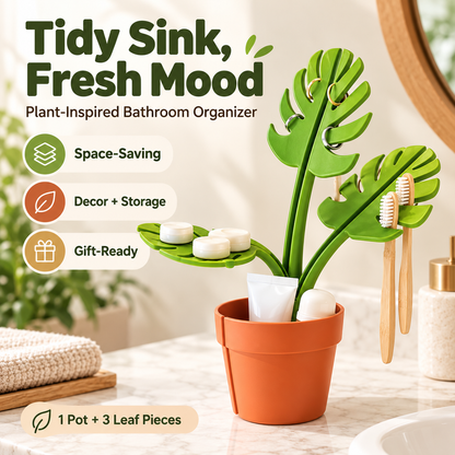Mirrored Monstera deliciosa bathroom storage rack