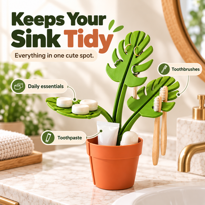 Mirrored Monstera deliciosa bathroom storage rack