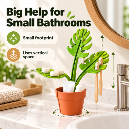 Mirrored Monstera deliciosa bathroom storage rack