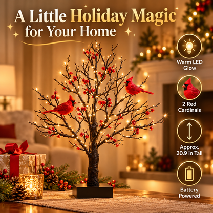 LED Red Cardinal Bird Decorative Tree