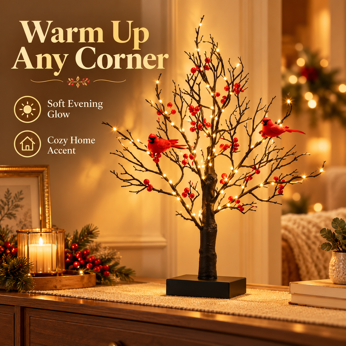 LED Red Cardinal Bird Decorative Tree
