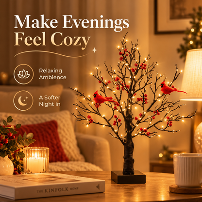 LED Red Cardinal Bird Decorative Tree