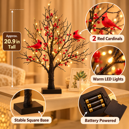 LED Red Cardinal Bird Decorative Tree