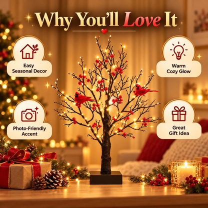 LED Red Cardinal Bird Decorative Tree