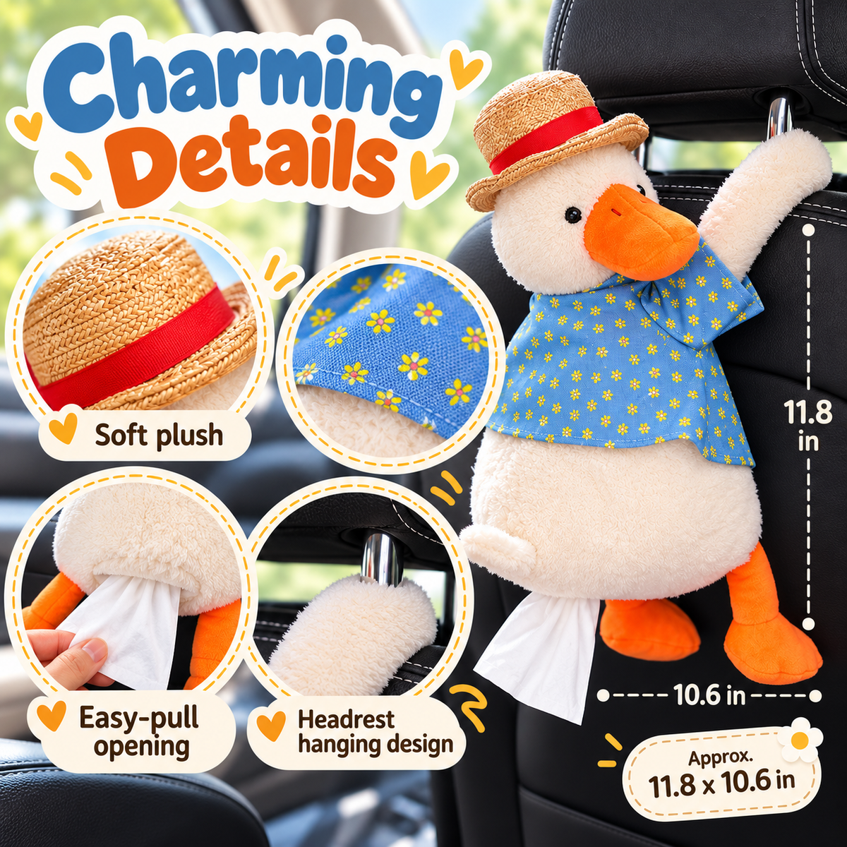 🦆Cute Duck Car Tissue Holder