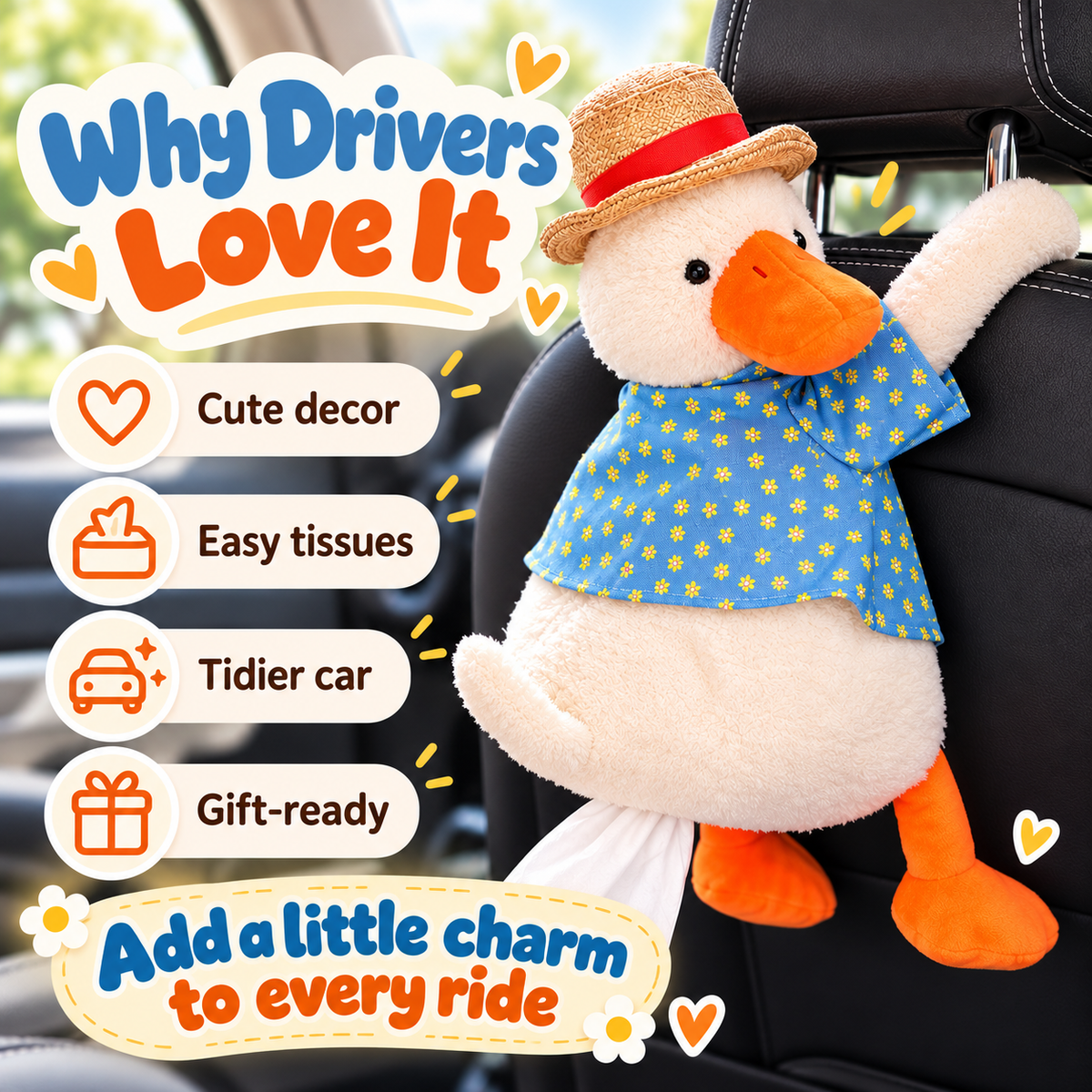 🦆Cute Duck Car Tissue Holder