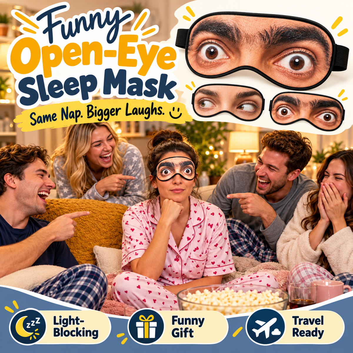 👀 Funny Open-Eye Sleep Mask – Hilarious Eyes-Open Illusion for Naps, Travel & Gag Gifts