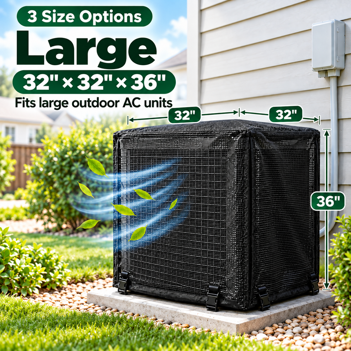 💨 No-Rust Breathable Mesh AC Cover | 🛡️ Heavy-Duty Outdoor Air Conditioner Debris Shield 🍃
