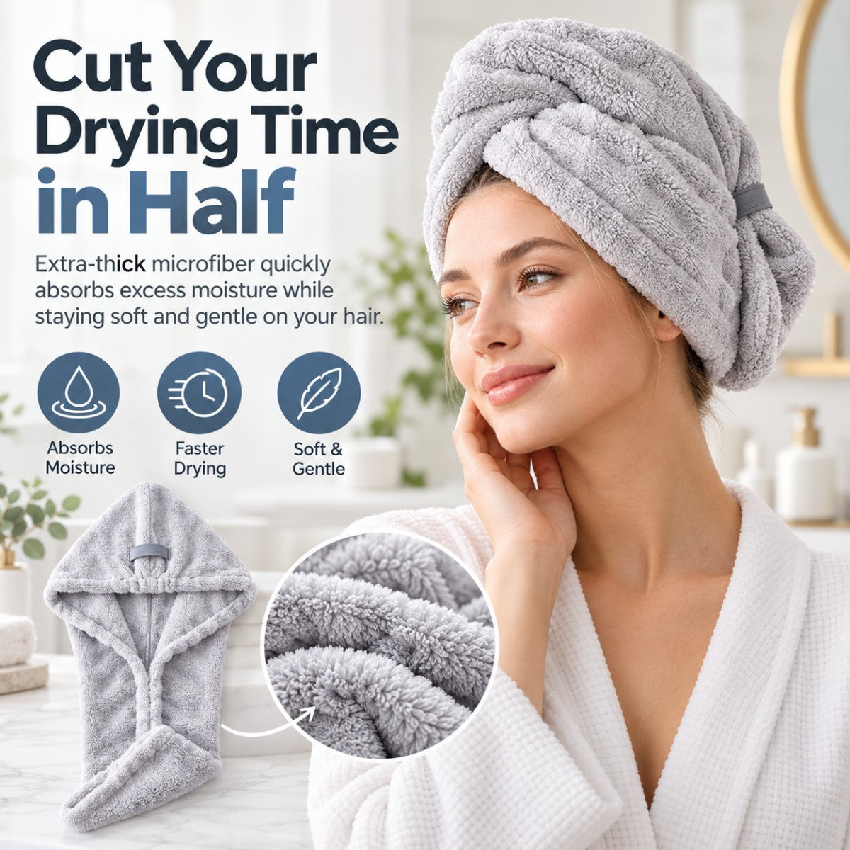 💧 Extra-Thick Microfiber Hair Drying Towel – Super Absorbent Quick-Dry Hair Wrap