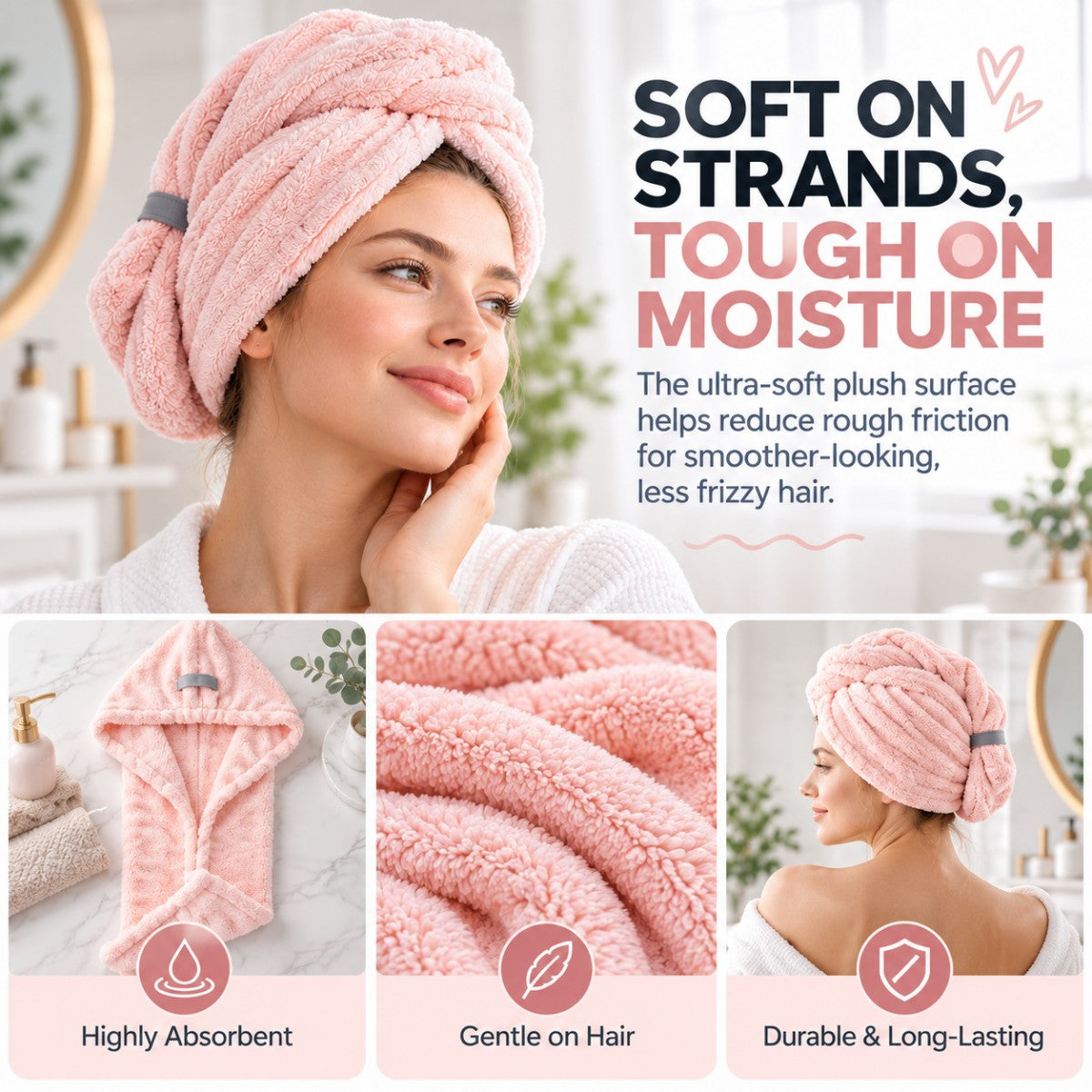 💧 Extra-Thick Microfiber Hair Drying Towel – Super Absorbent Quick-Dry Hair Wrap