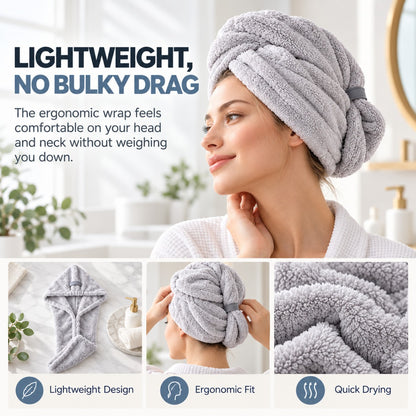 💧 Extra-Thick Microfiber Hair Drying Towel – Super Absorbent Quick-Dry Hair Wrap