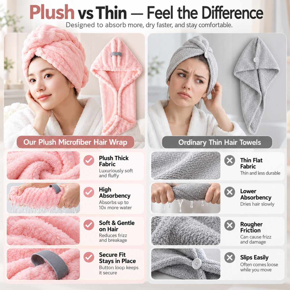 💧 Extra-Thick Microfiber Hair Drying Towel – Super Absorbent Quick-Dry Hair Wrap