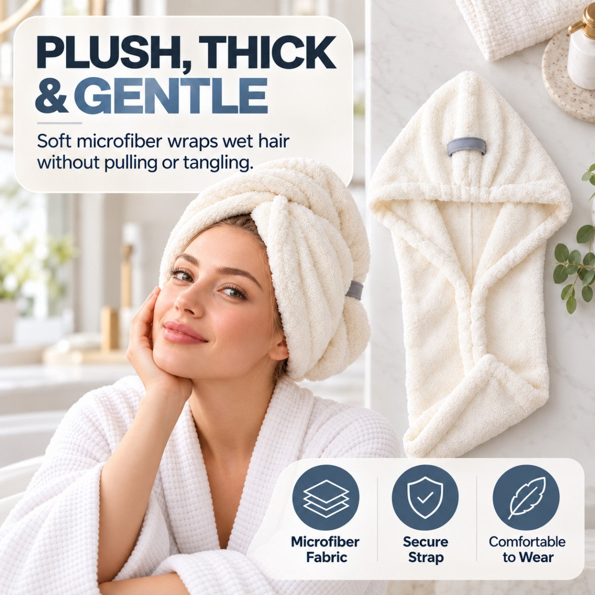 💧 Extra-Thick Microfiber Hair Drying Towel – Super Absorbent Quick-Dry Hair Wrap