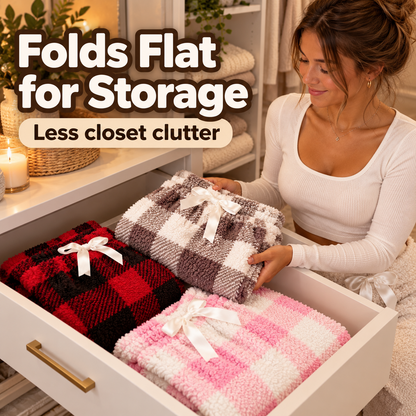 🎀 Cozy Fleece Plaid Lounge Pants | ☕ Soft Wide-Leg Winter Pajamas with Cute Bow Detail ❄️
