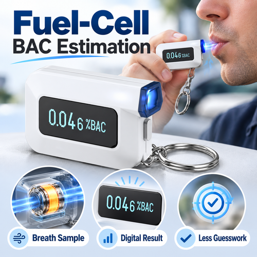 🚗 Professional Pocket Breathalyzer – Portable Keychain Alcohol Tester with Fuel Cell Sensor & Smart App Tracking 📱